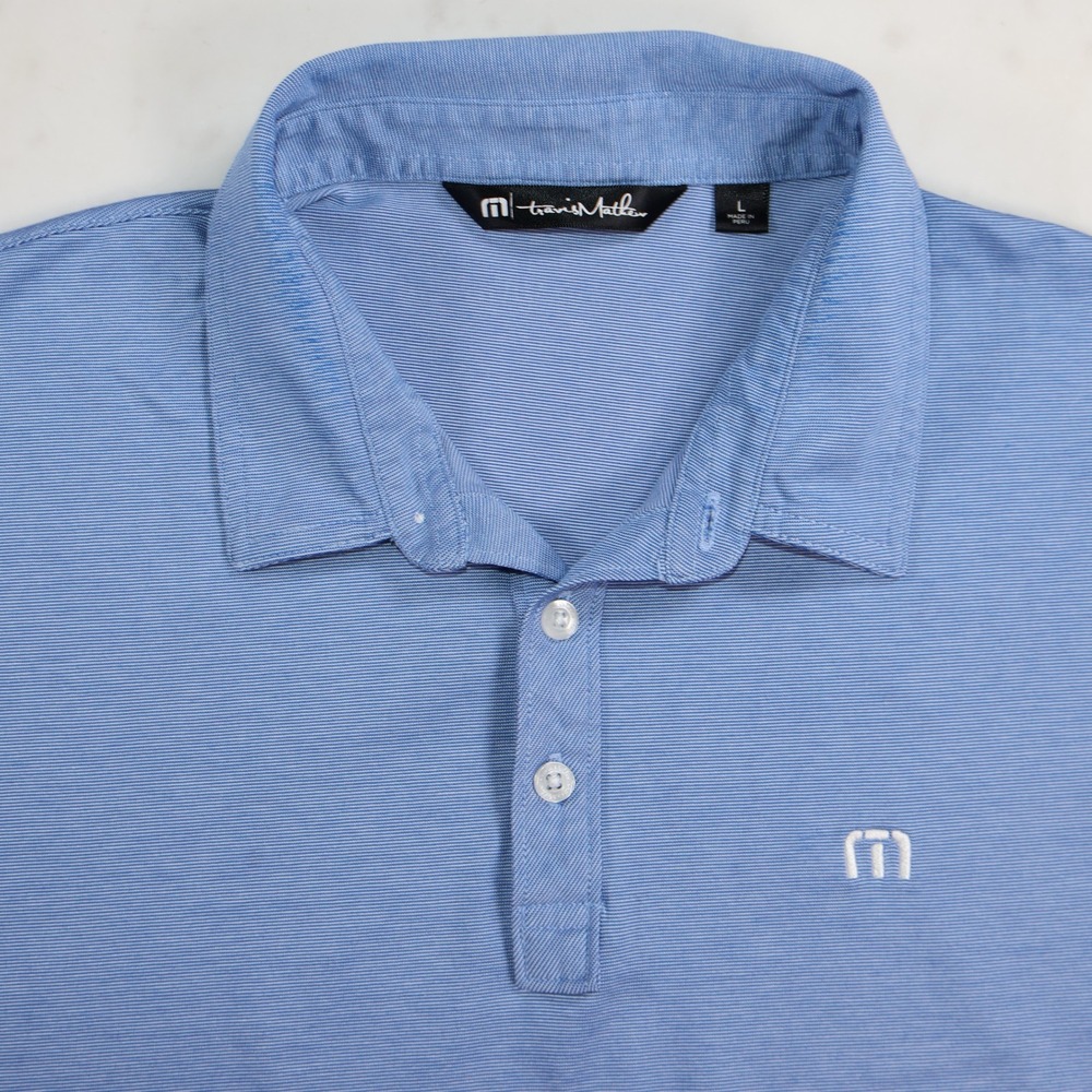 TravisMathew Mens Blue Striped Short Sleeve Polo Shirt Large Golf Casual